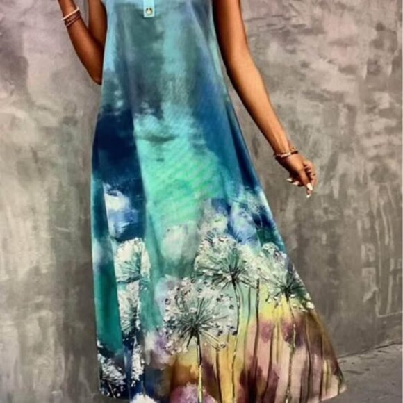 Ladies size XL (12) dandelion print maxi dress - Picture 5 of 11